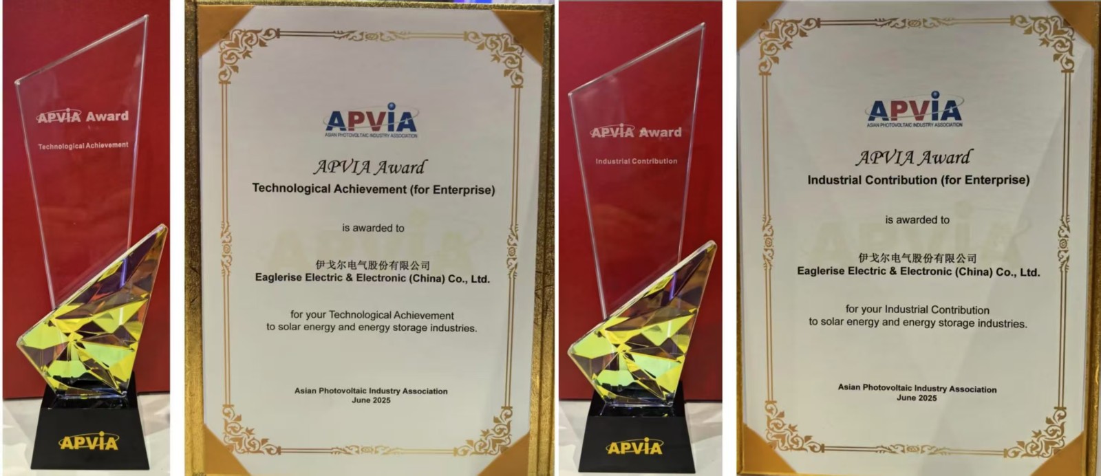 Eaglerise a remporté deux prix de l’Association asiatique de l’industrie photovolta?que (APVIA).