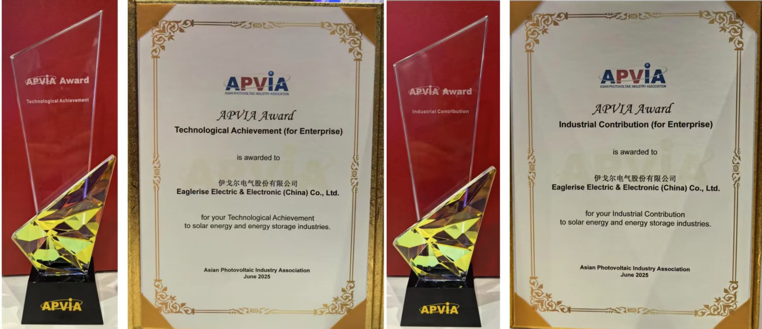 Eaglerise a remporté deux prix de l’Association asiatique de l’industrie photovolta?que (APVIA).